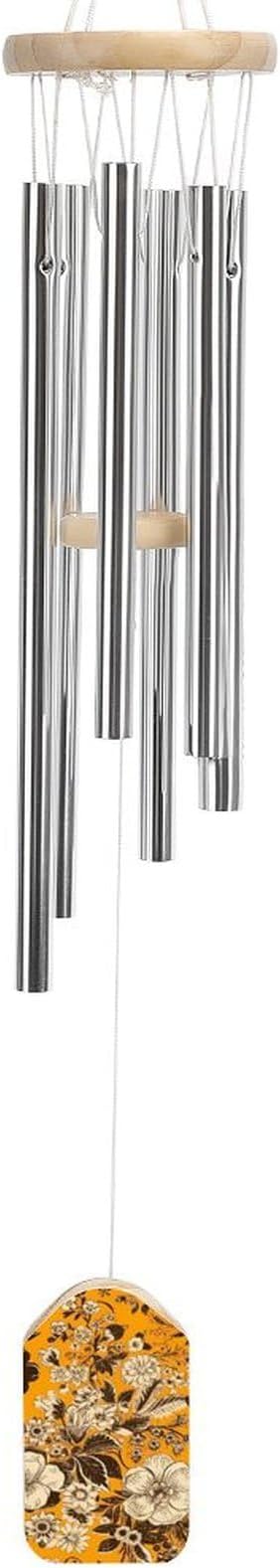 Wind Chimes for Outside,Yellow Background Flowers Printed Cute Aluminium Windchimes Outdoors,Soothing Melodic Memorial Wind Chime for House Porch Patio Garden Balcony Decor