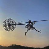 Flower Fairy Dancing with Dandelion, Fairy Garden Sculptures, Angel Metal Ornaments Gardens Art Sculpture, Stainless Steel Statue Garden Ornaments Art Decorations for Outdoor Yard Lawn Patio (D)