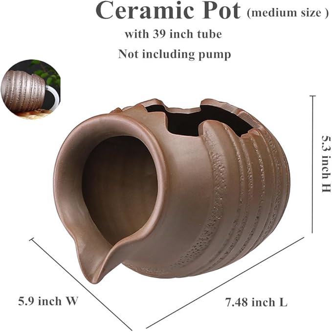 Outdoor Garden Fountain Spitter Pond Water Feature Pump DIY Ceramic Pot Decoration (7.4 inch Color 1)