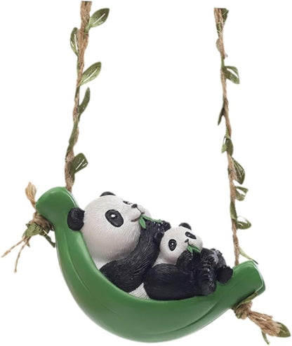 Swing Animal Garden Statue, Hanging Sculpture,Creative, Cartoon Cute Figurine Resin Ornament for Outdoor Courtyard Tree, Panda Statue