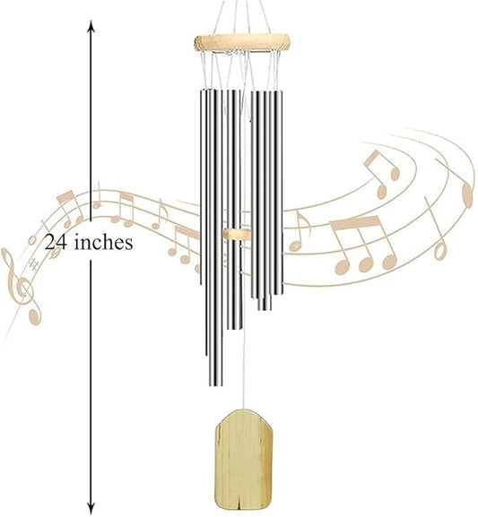 Outdoor Wind Chime, Wind Chimes Bells 6 Metal Tubes Windchime for Garden, Yard, Patio, Home Decoration and Gift, Silver Color (White Wind Chimes)