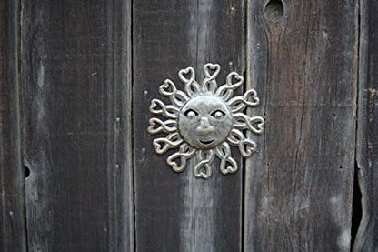 It's Cactus Metal Sun Faces, Handmade Haiti, Recycled Oil Drum Art, Sunny Home Decor (Sun with Hearts)