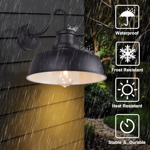 Solar Barn Light 12" - Black Vintage Farmhouse Sconce with Dusk to Dawn Sensor