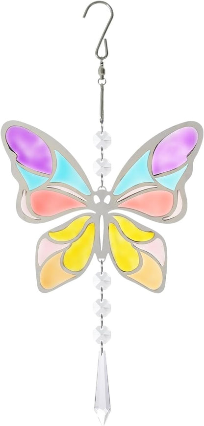 Wind Spinner Suncatcher Colorful Butterfly for Outside Durable 3D Stainless Steel Wind Pendant Hanging Art Ornaments for Garden Yard Balcony Decor