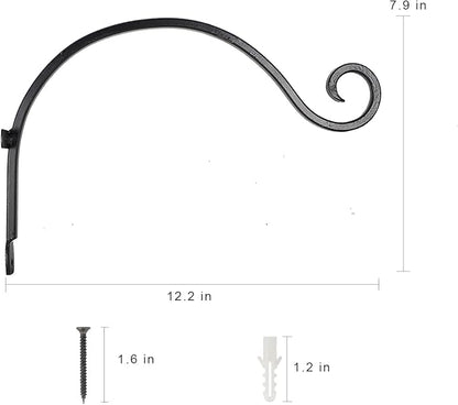 MorTime 4 Pack Hanging Plant Brackets, 12.2 Inches Wall Mount Bird Feeder Hanger Plant Hook with Screws Metal Plant Hangers for Outdoor Lanterns Wind Chimes Bird Feeders