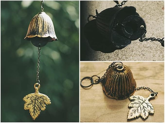 Japanese Traditional Lucky Small Wind Chimes for Outside, Maple Leaf Iwachu Cast Iron Bless Temple Wind Bell Memorial and Sympathy Leaf Wind Chimes Indoor Garden Bell, Patio, Balcony