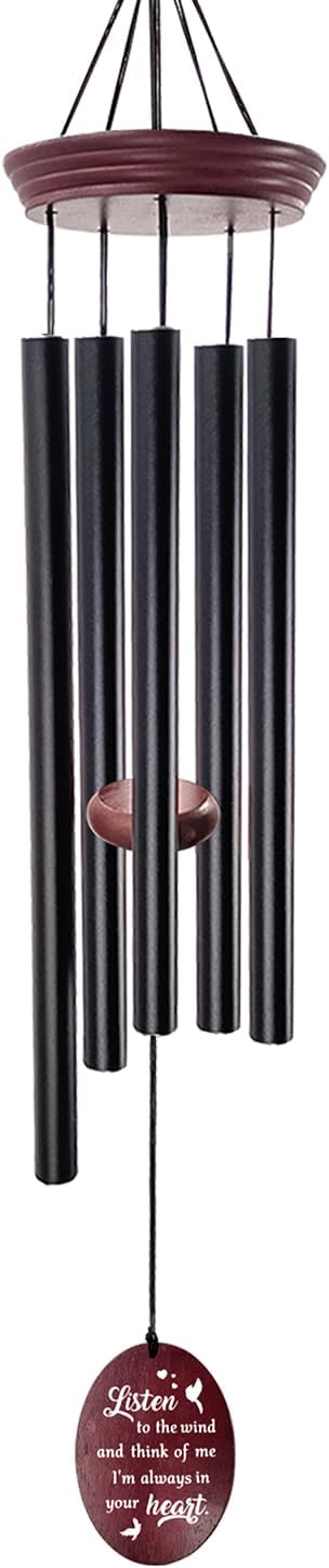 Sympathy Wind Chimes for Outside, 33.5" Large Memorial Wind Chime with Bird & Heart Sail, Remembrance Gift for Loss of Mother Father, Listen to the Wind Bereavement Gift, Black