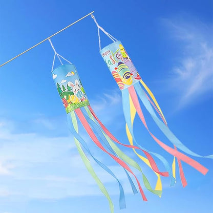 2Pack 40 Inch Spring Easter Windsock, Bunny Outdoor Holiday Windsock Flags Decorations for Yard Garden Home Party Hanging Decor
