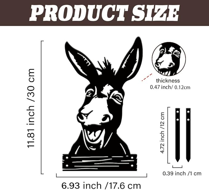 SUPERDANT Metal Donkey Garden Decor for Outside Funny Animals Yard Stakes for Decorations Outdoor Statues Iron Art Stake Decorative Silhouette Lawn Ornament Patio Porch Farmhouse Decoration Gifts