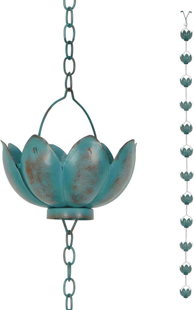 TZSSP Rain Chains Decorative Metal Rain Chain Bell with 12 Cups, Rain Chain for Gutters,8-1/2 Length, Blue