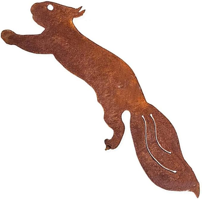 Rustic Metal Squirrel Garden Statue with Rusty Finish, Weather-Resistant Iron Yard Decor Stake for Courtyard or Lawn, 12in and 16.5in(30cm)