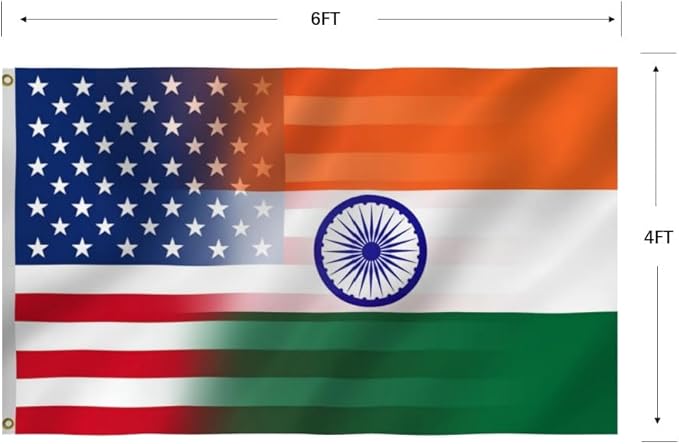 Indian American Combination Flag 4X6FT, US India Flags,Both Sides Printed,Men Women Banner,Vibrant Colors, Double Stitched with 2 Brass Grommets, Bar Garden Street Decoration, GYM, Office Decor,Indoor Outdoor Use,Gifts. (US-IN-Z, 4x6ft)