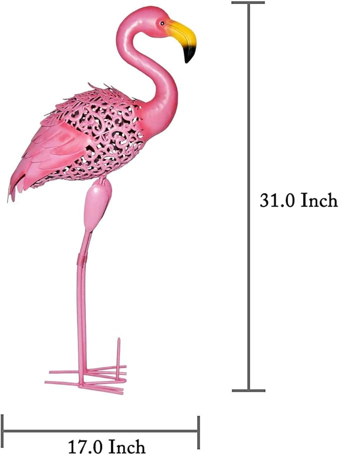 Owlgift 31 Inch Flamingo Garden Statues and Sculptures, Tall Metal Pink Flamingo Garden Statues, Birds Yard Art Outdoor Statue, Large Lawn Ornaments for Home, Patio, Backyard Décor