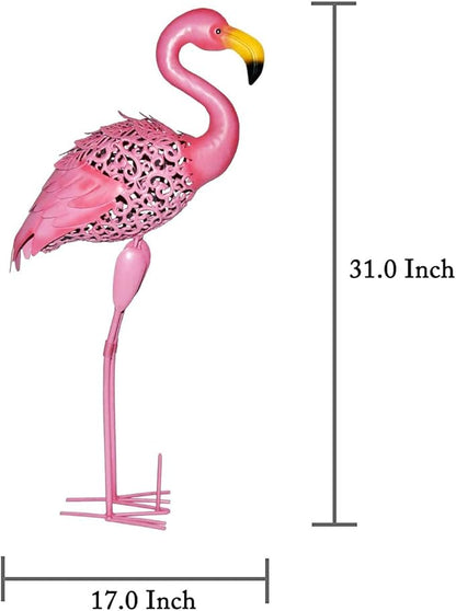 Owlgift 31 Inch Flamingo Garden Statues and Sculptures, Tall Metal Pink Flamingo Garden Statues, Birds Yard Art Outdoor Statue, Large Lawn Ornaments for Home, Patio, Backyard Décor