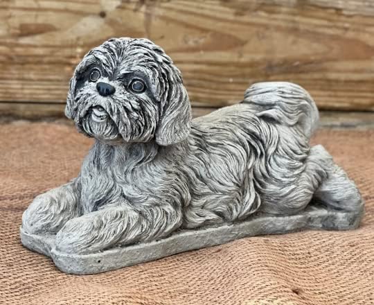 Generic Concrete Shih Tzu Memorial Statue - Handmade, Realistic, Indoor/Outdoor, Gray