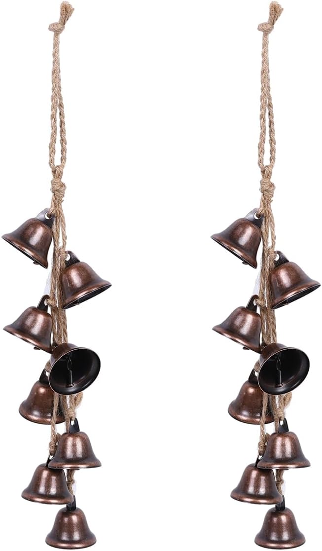 2 Pieces Witch Bells for Door Knob for Protection Hanger Wind Chimes with 8 Vintage Bells Witchcraft Decorative Hanging Bell for Boho Home Room Decor (Red)