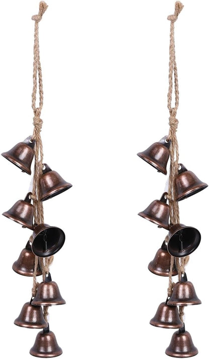 2 Pieces Witch Bells for Door Knob for Protection Hanger Wind Chimes with 8 Vintage Bells Witchcraft Decorative Hanging Bell for Boho Home Room Decor (Red)