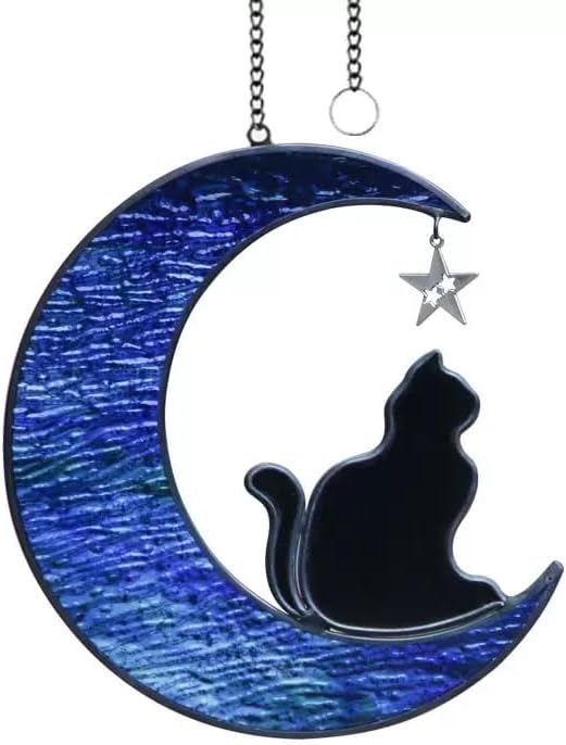 Stained Glass Black Cat Suncatcher Memorial Gifts for Loss of Pet,Window Hanging Decor in Memory of Cat Passing Away Gifts