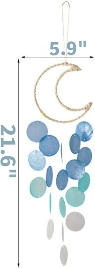 Capiz Seashell Wind Chimes - Small, Unique, Handmade Natural Seashell Wind Chimes for Outside (Blue, 1 Pack)