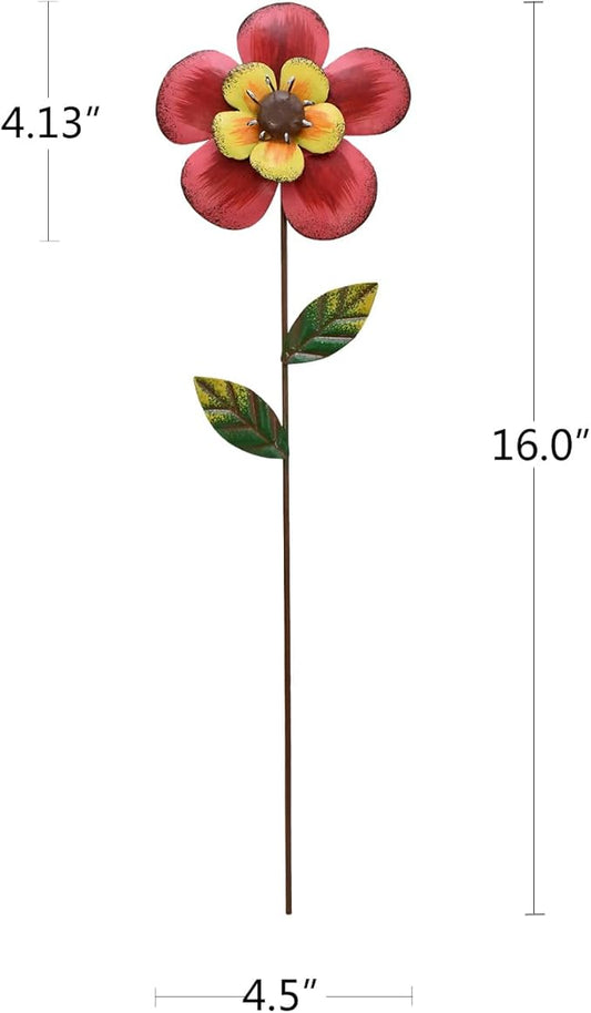 Linfevisi Outdoor Garden Decoration Flower Garden Stakes Metal Yard Art Signs Spring Decor Floral Lawn Ornaments Outside Plant Picks for Patio Porch Pathway 16 Inch Tall(Set of 4) (B)