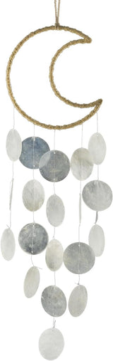 Wind Chimes Outdoor with Round Capiz Shells,Ocean Theme Party Decorations Memorial Wind Chimes Suitable for Indoor Front Porch Garden Patio Decoration(White)