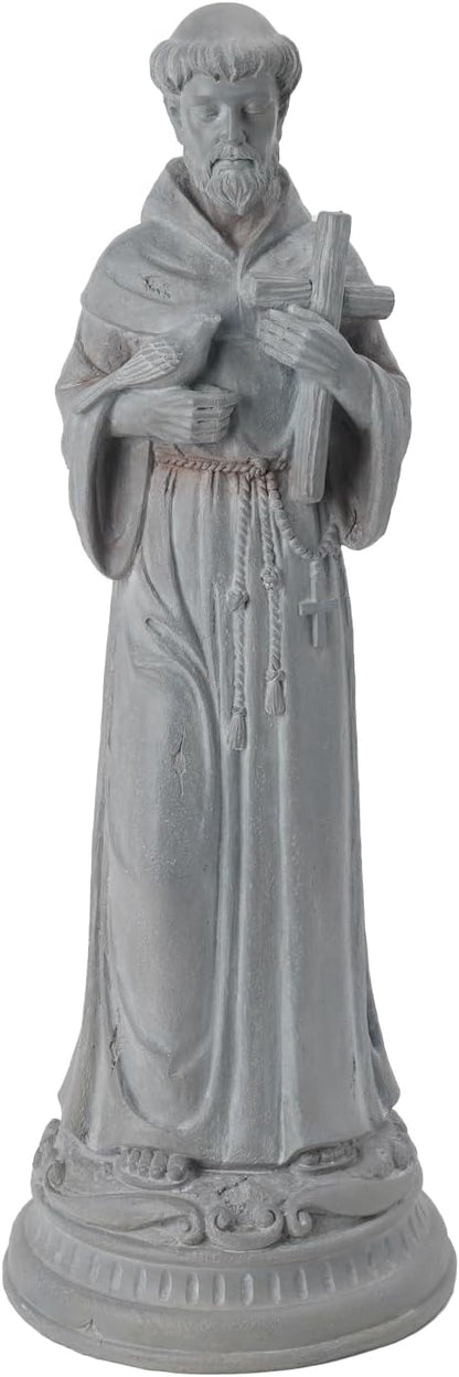 St Francis Garden Statue Outdoor - 24 in Garden Decorations Resin Standing Saint Francis with Cross Antique Finish Spiritual Gifts Religious Sculpture for Yard Lawn Farmhouse Decor Newman House Studio