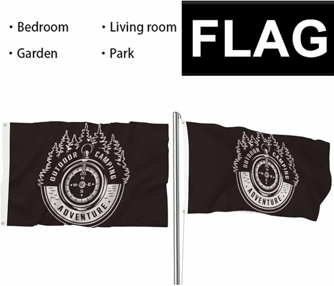 Swono Adventure Compass Tree Black Flag 3x5 Ft Outdoor Camping Vintage Big Flag Indoor Office with Brass Grommets