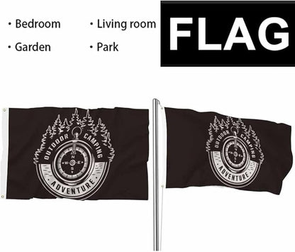 Swono Adventure Compass Tree Black Flag 3x5 Ft Outdoor Camping Vintage Big Flag Indoor Office with Brass Grommets