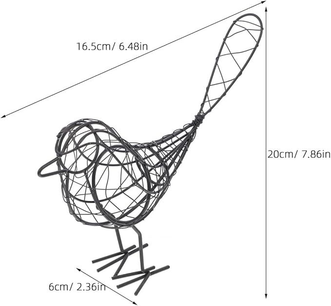 BESPORTBLE 1Pc 20x23cm Garden Figurines Creative Metal Iron Wire Bird Craft Garden Collectible Statue for Decoration Garden(Black)