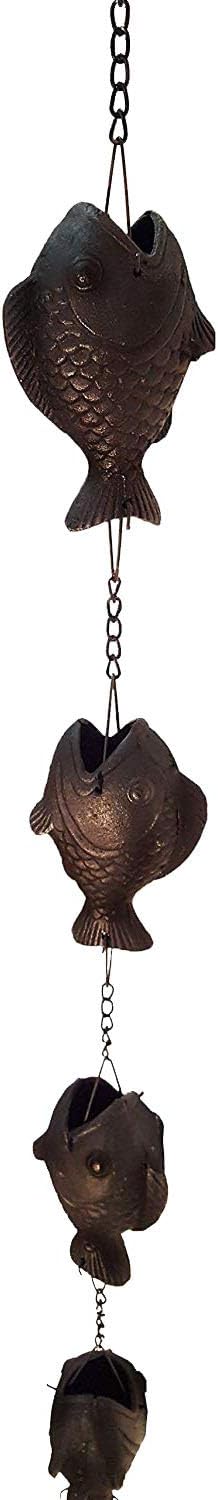 NACH Decorative Fish Rain Chain, Heavy Duty Cast Iron Rain Chains for Gutter, Downspout, Drain, 72" (6ft), JS-RNC008