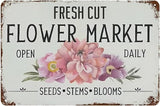 YOYI ART Fresh Cut Flowers Sign - Vintage Farmers Market Decor, Flower Shop Metal Tin Sign for Garden, Home, Cave Garage Bar Art Plaque Wall Decoration, 12 x 8 inch