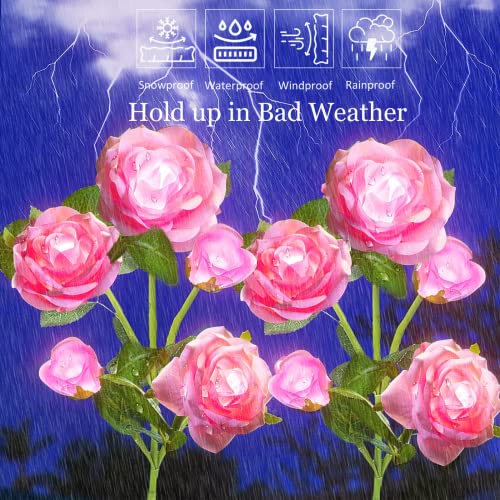 Solar Flower Lights - 2 Pack Pink Roses Waterproof Stake Lights