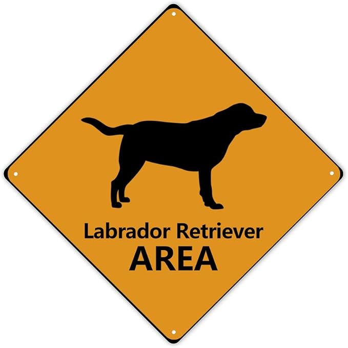Labrador Retriever Crossing Sign Caution Labrador RetrieverDog Xing Sign Street Sign Wildlife Novelty Road Fence Wall Decor Warning Metal Tin Sign For Indoor Outdoor 15x15in