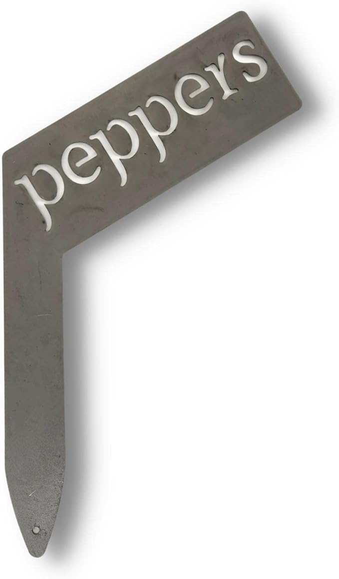 Planter Size Small Metal Garden Plant Vegetable Flower or Herb Markers 13.5 Inches Tall (peppers, Raw, Unfinished Steel)