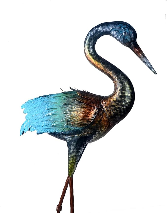 Colorful Metal Crane Statues Outdoor Garden Yard Art for Patio Lawn Backyard Decoration