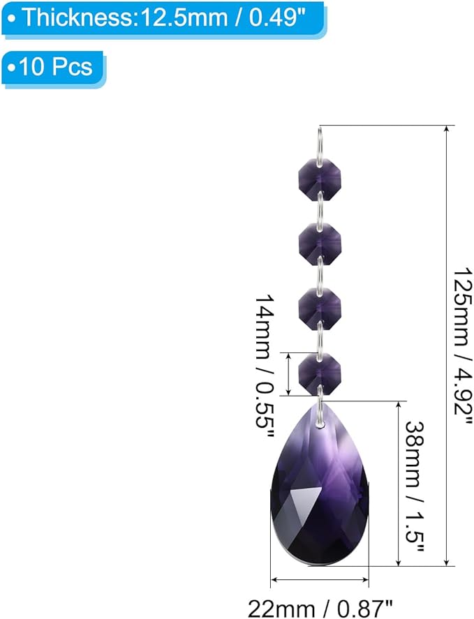 PATIKIL Teardrop Crystal Chandelier Pendants Beads, 10 Pack 125mm Length 38mm Chandelier Prisms Parts Ornaments Hanging Beads for DIY Arts Crafts Decoration, Violet
