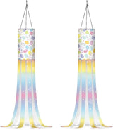Jeiento Rainbow Bunny Colorful Eggs Windsock Set of 2 Happy Easter Day Windsock Flag Holiday Party Supplies Outdoor Hanging Decoration 40" Wind Socks for Farmhouse Lawn Yard Home Garden