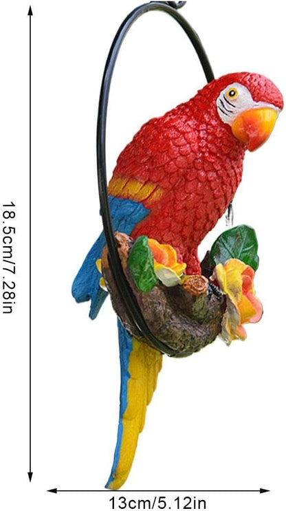 Lifelike Parrot Garden Statues,Resin Parrot Hanging Garden Decor Swing Figurine Ornaments,Parrot Statues for Outside Realistic Bird Sculptures Garden Patio Yard Lawn Figurines for Tree Wall (s3)