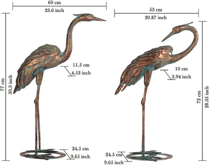 Metal Crane Garden Statues for Outdoor, Stainless Steel Antique Patina Standing Blue Heron Decoy, Large Sandhill Cranes Sculptures for Yard and Garden, Bird Yard Art for Patio Lawn Backyard Pond