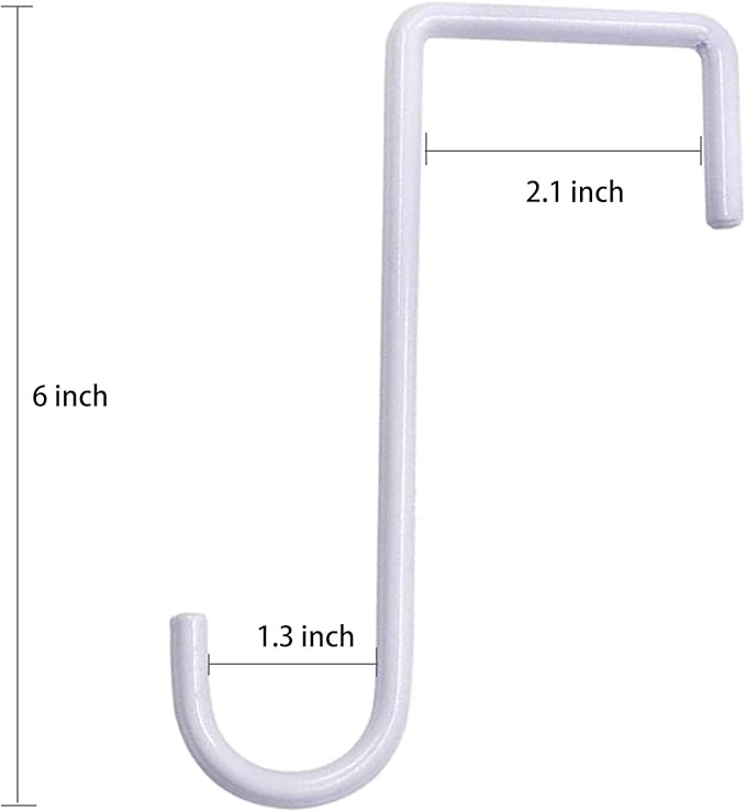 DINGEE Vinyl Fence Hooks 2x6 inch, Patio Light Hangers - 4 Pack White Powder Coated Steel Fence Hooks for Hanging Plants, Planters, Bird Feeders, Lights