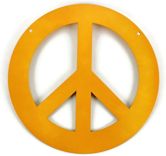 Peace and Heart Staked Signs or Wall Art Rustic or Powder Coated Finishes (Small Peace Hanger 9", Dark Yellow)
