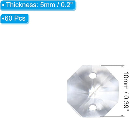 PATIKIL K9 Crystal Octagon Beads 2 Holes Pendants, 60 Pack 10mm Chandelier Prisms Parts Ornaments Hanging Beads for DIY Arts Crafts Decoration, Clear