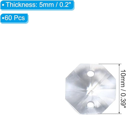 PATIKIL K9 Crystal Octagon Beads 2 Holes Pendants, 60 Pack 10mm Chandelier Prisms Parts Ornaments Hanging Beads for DIY Arts Crafts Decoration, Clear