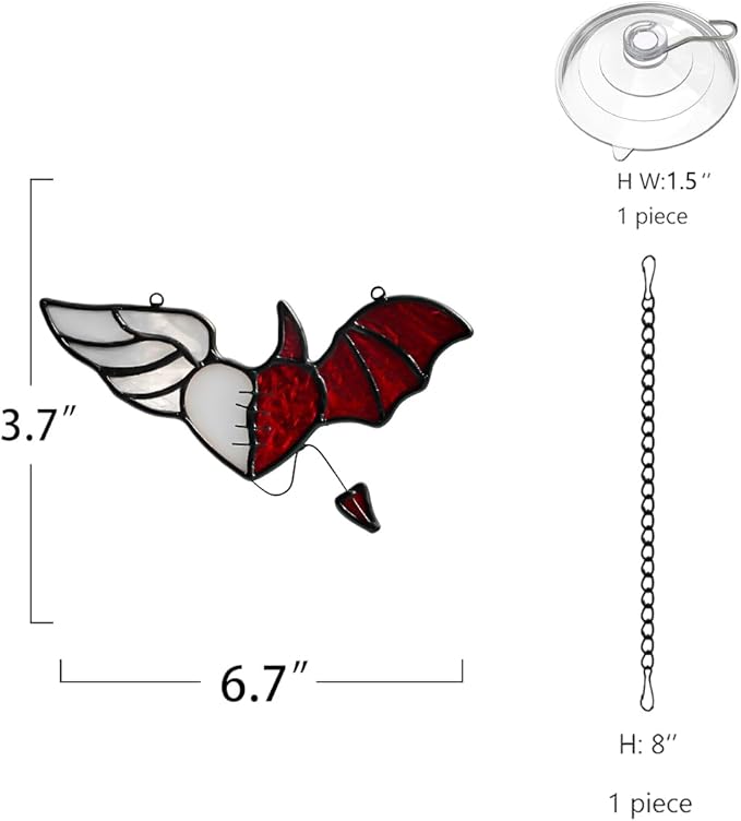 BOXCASA Angel and Devil Wings Decor Stained Glass Suncatcher for Window,Heart-Shaped Stained Glass Window Hangings,Angel Gifts for Women,Heart for Thanksgiving Gift