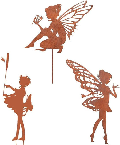 Cute Fairy Silhouette Decorative Metal Garden Yard Stakes Arts Decor Outdoor Garden Patio Ornaments, Average code