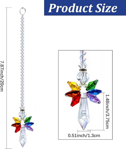 Rainbow Guardian Angel Crystal Suncatcher Hanging Ornament Glass Prism Rainbow Maker for Home Window Car Porch Decoration Spiritual Sun Catcher Gift for Mom Women Friends