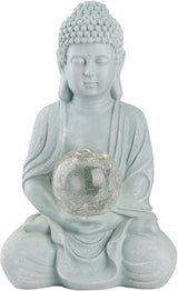 Buddha Garden Statue with Solar Light, Solar Meditating Garden Buddha with Cracked Glass Ball Sculpture-Indoor/Outdoor Decor for Balcony,Patio,Porch Yard Art Ornament,Gift