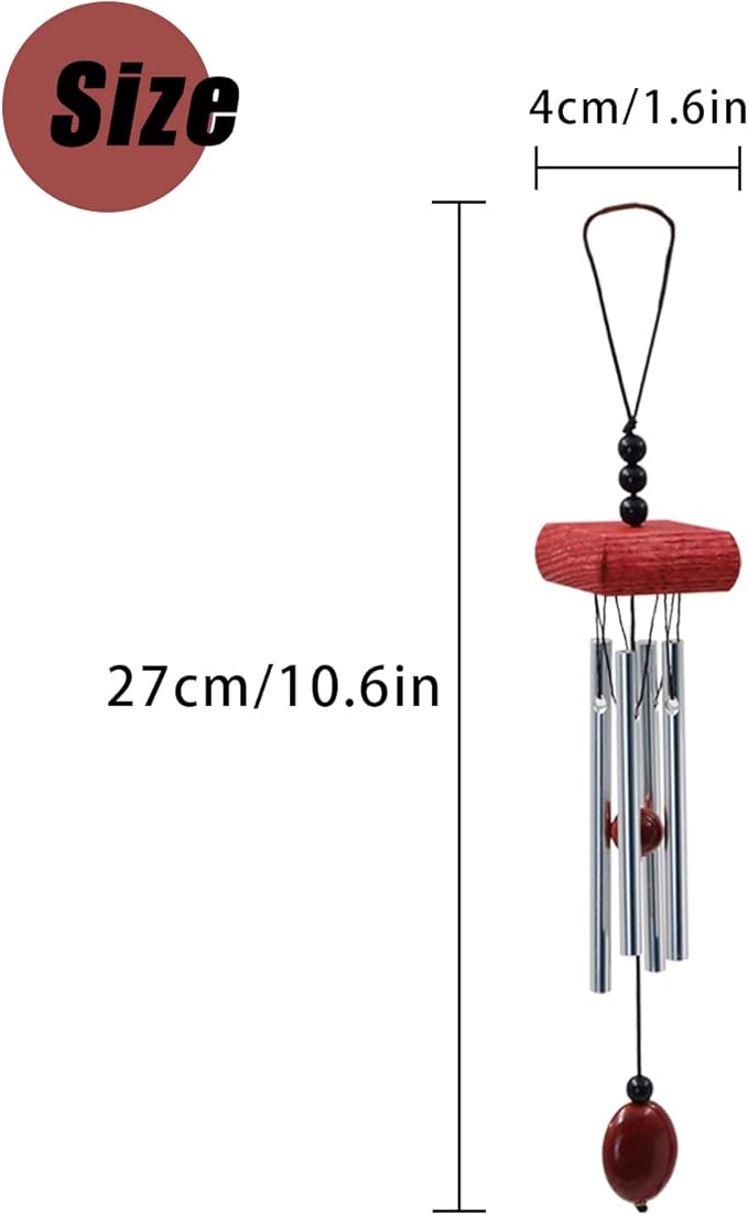 Small Wind Chimes, Outdoor Aluminum Chime with Soft Melodic Tones, Garden Chimes, for Yard, Porch, Home Decor (Red)