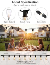 20Ft Edison Bulb String Lights - Waterproof Clear (22 Bulbs)
