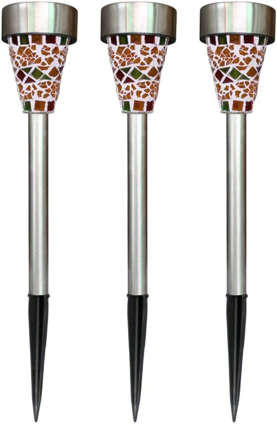 6Pcs Solar Mosaic Border Lawn Garden Lights, LED Mosaic Stake Lights Pathway Landscape Lighting for Patio Walkway Driveway Outdoor Christmas Garden Home Decoration (Orange/Yellow)